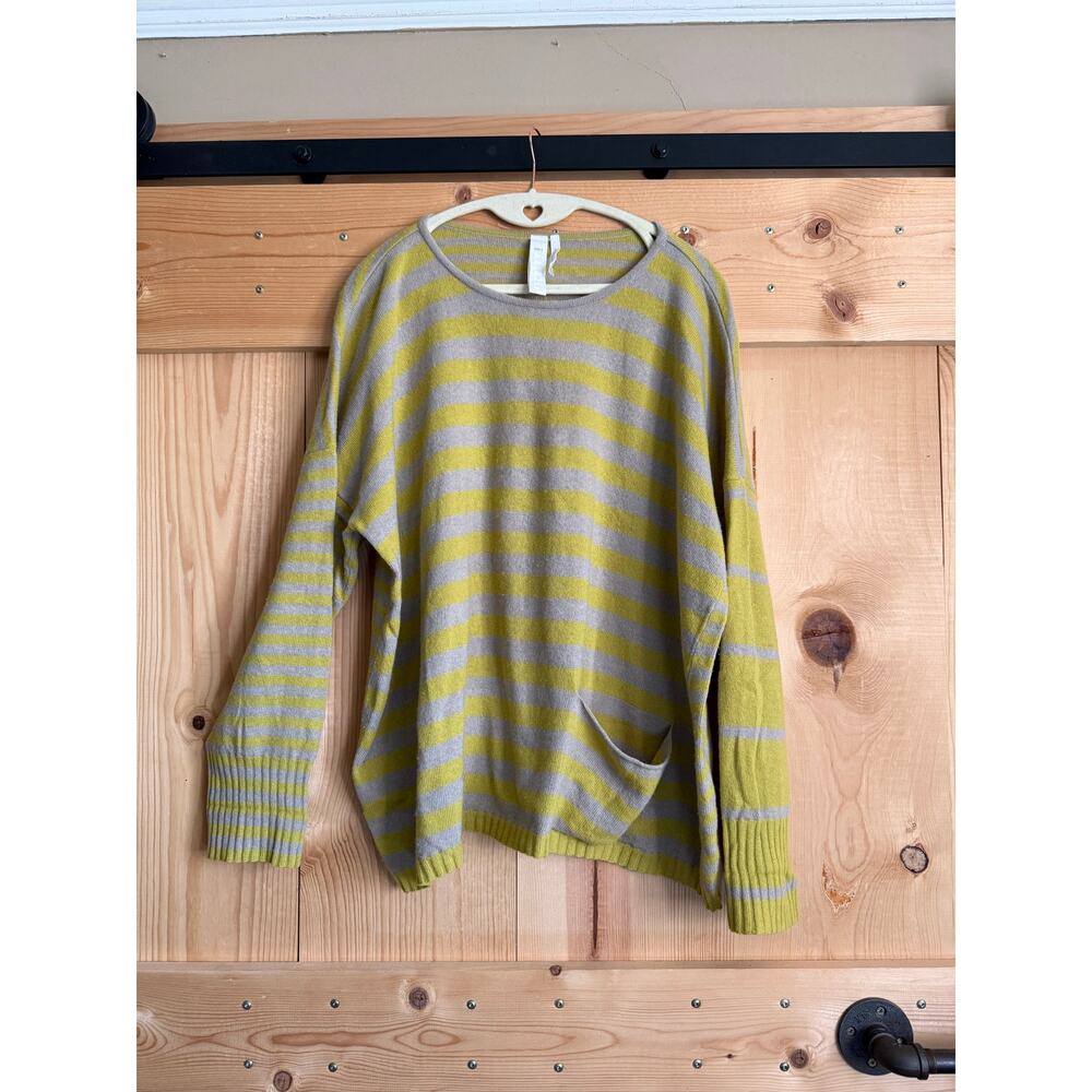 Ischiko Mustard Yellow Wool Blend Knit Striped Long Sleeve Sweater Women’s Sz 3